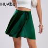 IHUASU Women's Satin Halter High Waist Tie A-Line Skirt Solid Acetate Wrap Skirt