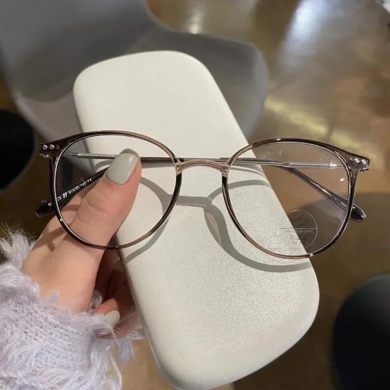 Retro Round Frame Short Sight Glasses Ultralight Women Fashion Blue Light Blocking Myopia Eyewear Optical Spectacle Eyeglasses