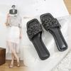 2025 Summer New Sequined Flat Bottom Soft Bottom Comfortable Casual Women's Slippers Foreign Trade Large Size 36-43