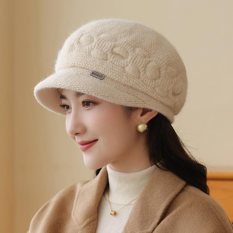 Middle-aged and Elderly Hat Women's Autumn and Winter Wool Hat Fashion Cap Thickened Warm Knitted Windproof Beret