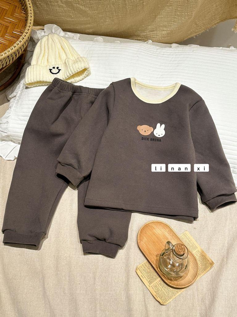 Kids' Cartoon Velvet Silk Wool Home Wear Set - Top and Pants