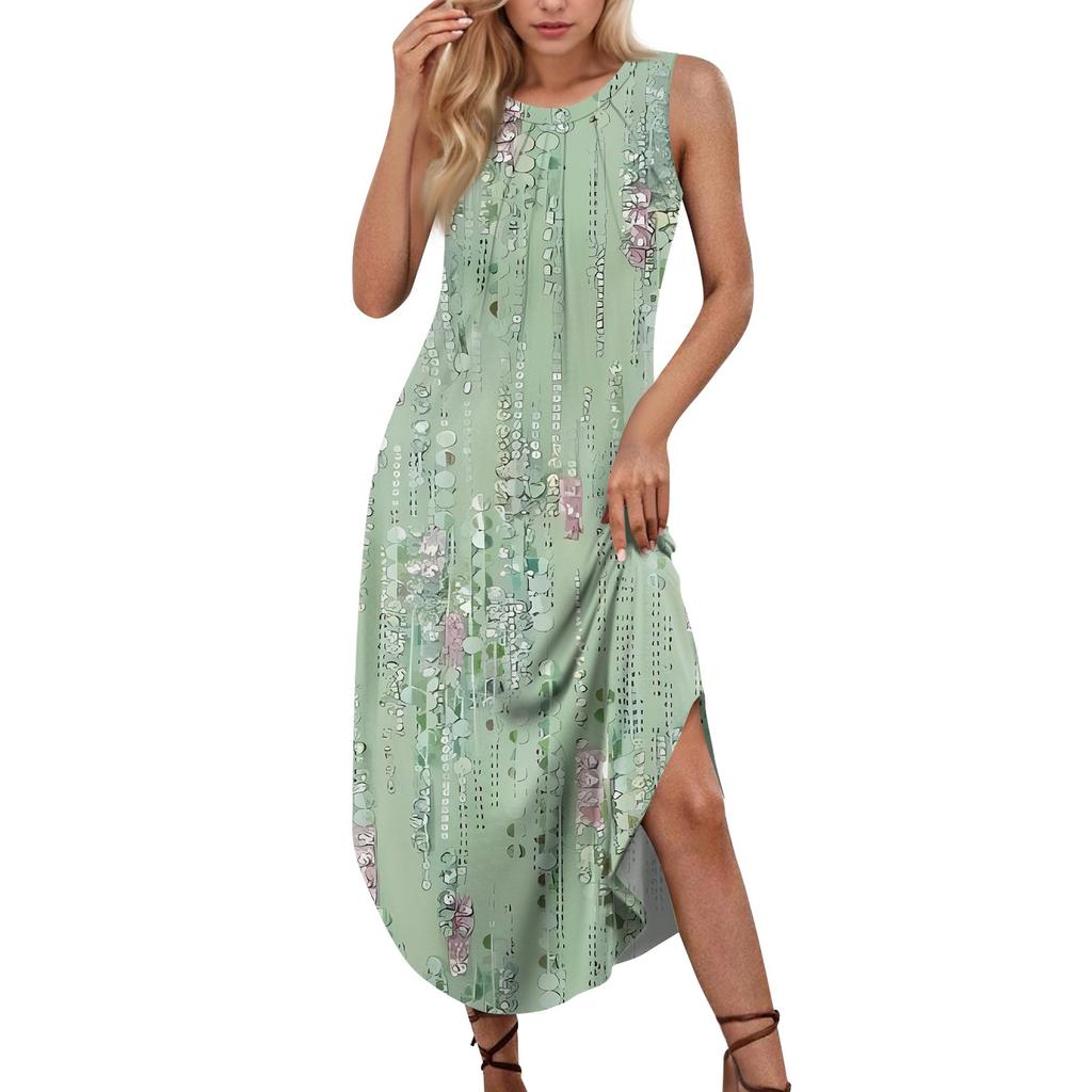 Women's Summer Casual U Neck Printed Sleeveless Dresses