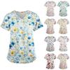 Plus Size Printed Scrub Working Uniform Tops For Women's V-Neck Print Short Sleeve Fun T-Shirts Workwear Tee With Pockets