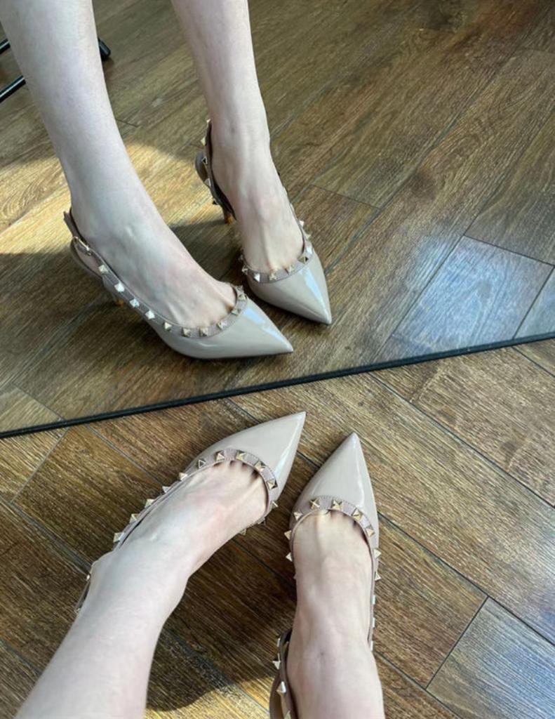 Summer 2024 Sexy Footwear Rivet Black Sandals for Women Closed Ladies Shoes Pointed Toe Stiletto Thin Heels On Offer Vip Luxury