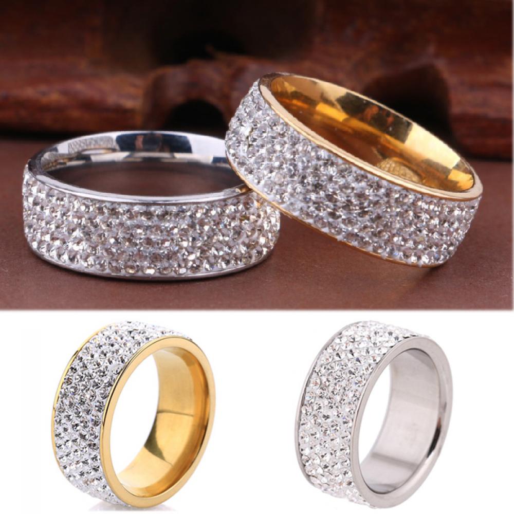 8mm Women/Men Inlaid Unisex Stainless Steel Band Ring Weddig Full Filled Zircon