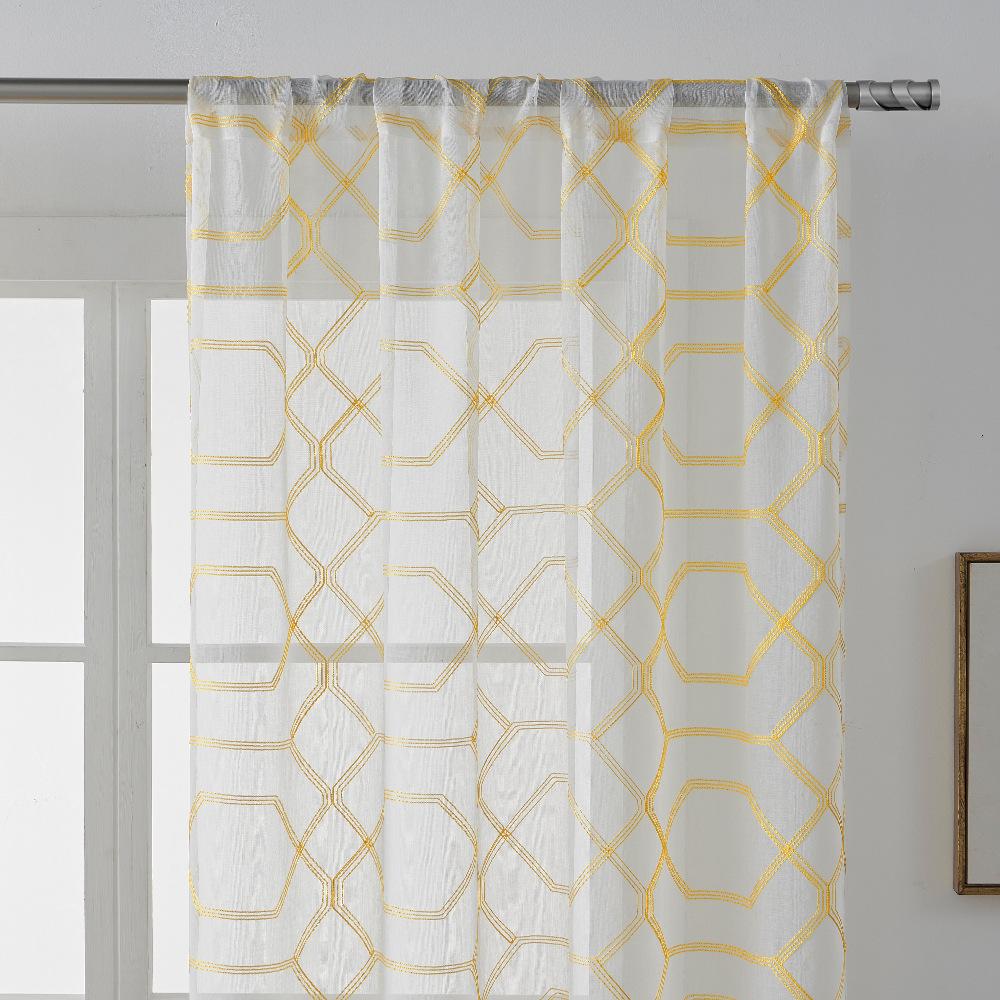 Geometric Embroidery Pastoral Korean Curtains Semi-Blackout Screen Curtain Finished Living Room Bedroom Window Screen