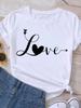 (Asian Size) Women T Shirt Love Letter Sweet 90s Fashion Print Lady Female Graphic Casual Short Sleeve T-shirts Tee Top Clothing