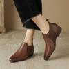 Fashion Women's New Pointed Leather Retro Comfortable Naked Joint Middle Heel Large Lefu Middle Heels