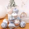 6 Pcs Christmas Ornaments Balls Shatterproof Flocked Ball with Small Beads Indoor Hanging Decorations