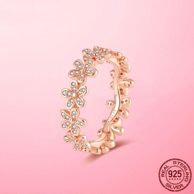 Authentic 925 Sterling Silver Sparkling Daisy Flower Crown Finger Ring For Women Original Silver 925 Jewelry Best Gift
