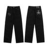 9930 Men's and Women's American Style Trendy Jeans with Fabric Patches, Casual and Fashionable High Street Pants