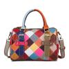 Patchwork Genuine Leather Bag for Women  One Shoulder Checkered Pillow Bag  Color Contrast  Fashion  Ladies
