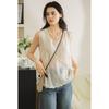 2025 New Summer Vest T-Shirt Women Basic Knitting Sleeveless Hollow Style White Tops Loose