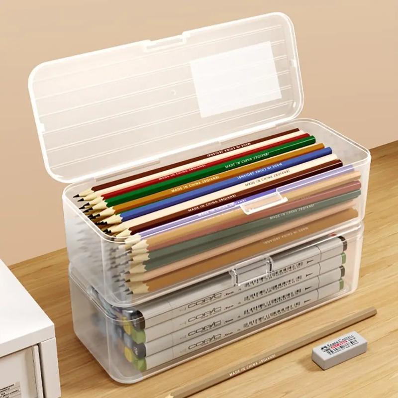 Simple Large Capacity Storage Box Transparent Multi-function Pencil Case Plastic Desktop Organizer Student Stationery Box