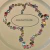 Candy Color Crystal Zircon Necklace, Sparkling Y2K Style, Rainbow Collarbone Chain, Jewelry Gift, Suitable for Eid al-Fitr.