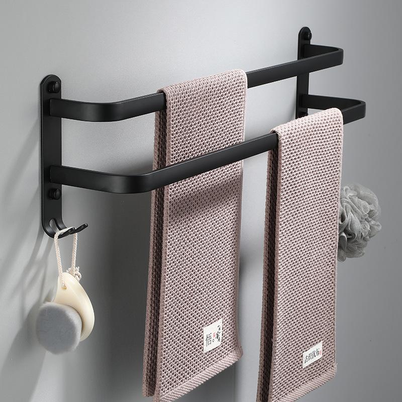 Towel Rack Towel Hanger Rail Wall Mounted Towel Rack Space Aluminum Towel Bar Rail Matte Black Towel Holder Bathroom Accessories