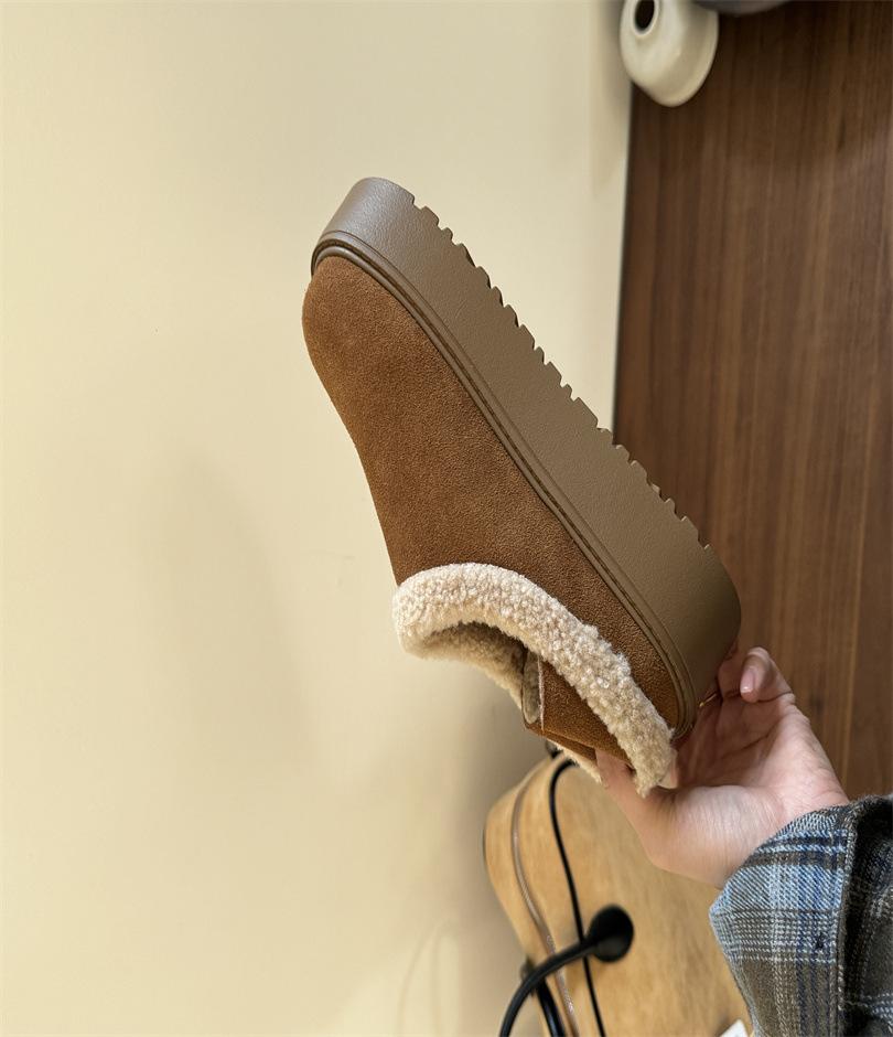 2025 Autumn and Winter Flat-soled Thick-soled Cotton Shoes with Fleece and Thick Warm Single Shoes Can Be Stepped On with Two Heels, and Women Wear 