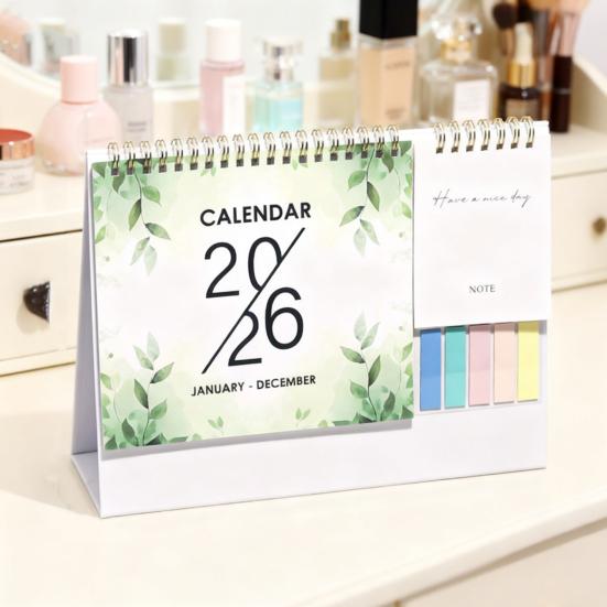 2026 Desk Calendar Small Standing Flip Desktop Calendar Jan. 2026 - Dec. 2026 12 Months Calender with Sticky Note And Memo Pages for Home School
