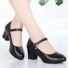 Black Work Shoes Women's Comfortable Medium Heel Professional Shoes Soft Sole Non-slip Women's Leather Shoes Thick Heel Round Head Single Shoes
