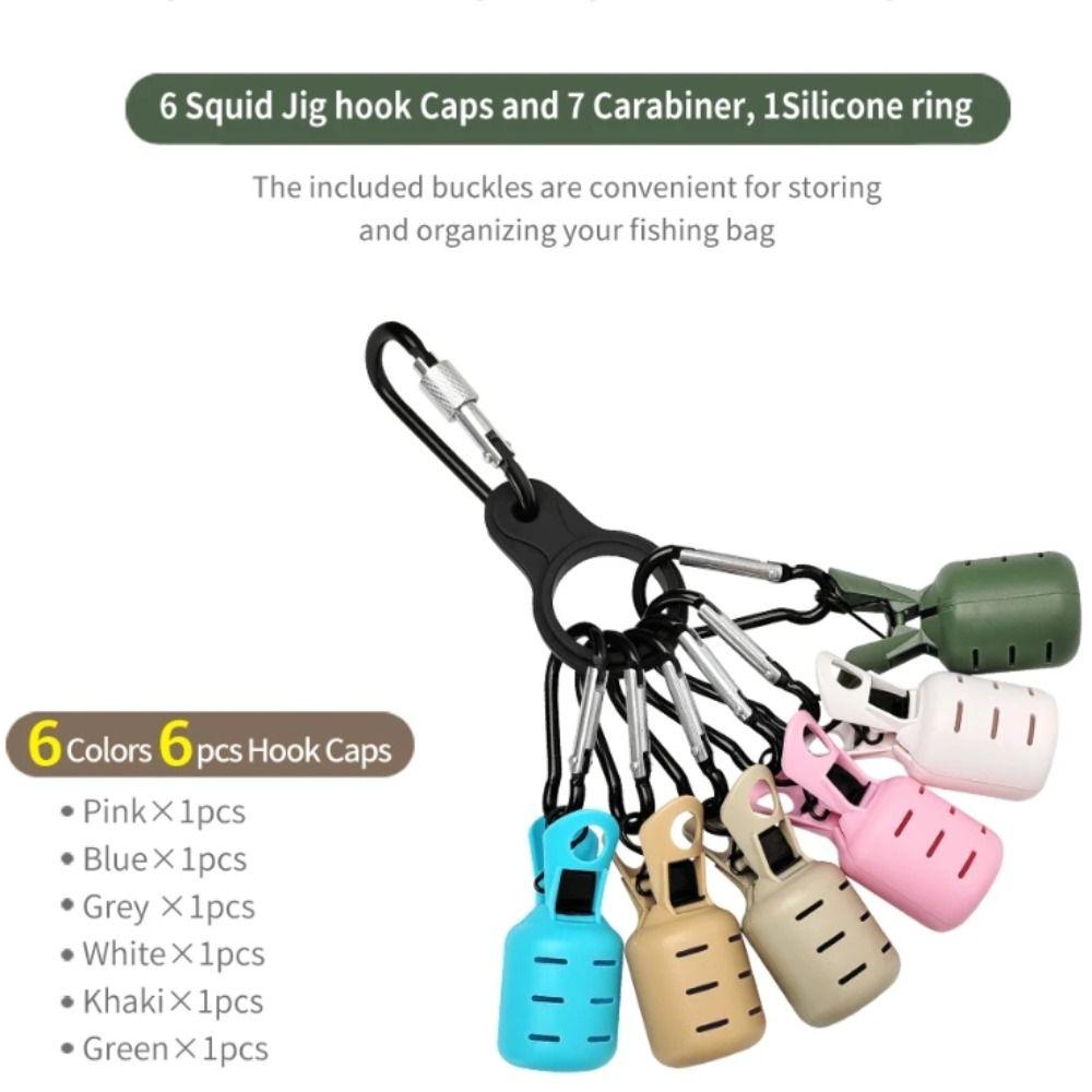 6pcs/set Lure Egi Hook Cover Protector with Carabiner Fishing Hooks Cover  Sea Fishing