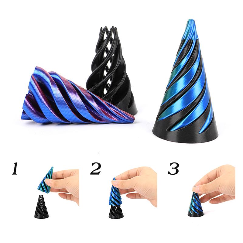 3D Printed Spiral Cone Toy Impossible Pyramid Passthrough Sculpture Pass Through Pyramid Fidget Mini Vortex Thread Illusion