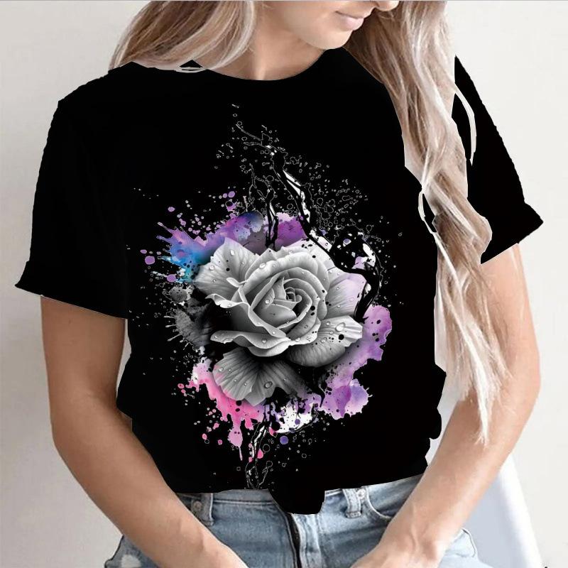 Summer Round Neck 3D Print Top Fashionable Casual Short Sleeved Women's T-shirts