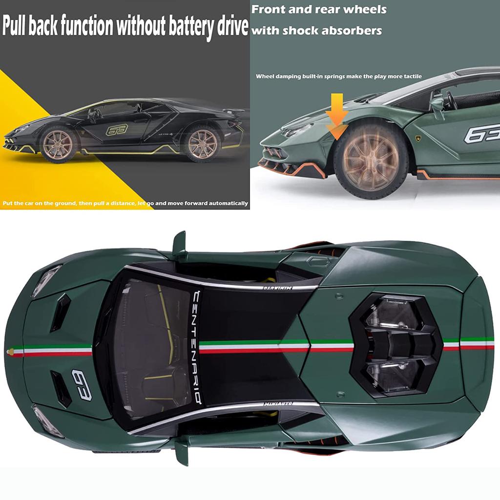 1/24 Scale LP770 Sports Racing Metal Model Diecast Car, Pull Back Vehicles with Light and Sound Toy Cars for Kids Age 3 Year and Up