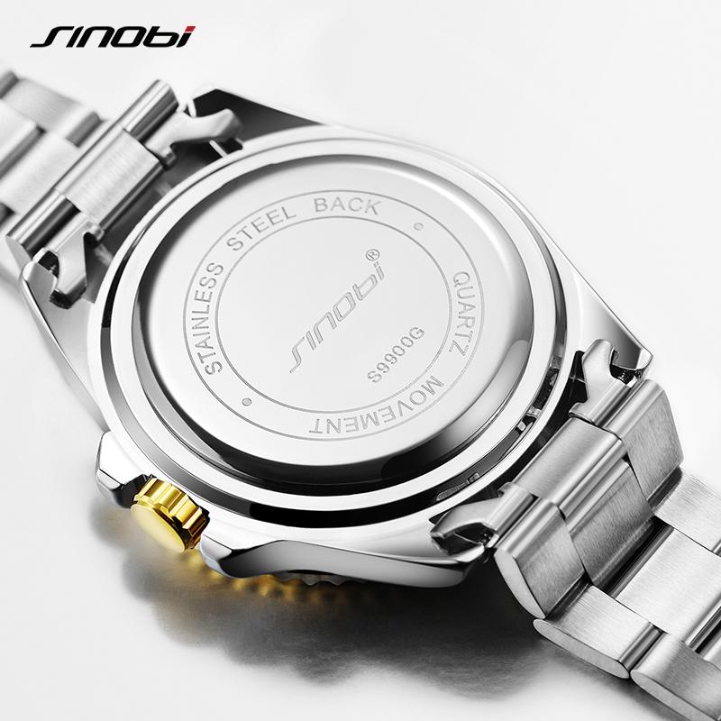 SINOBI Top Luxury Brand Men's Watches Original Fashion Mans Quartz Wristwatches Stainless Steel Male Gifts Clock