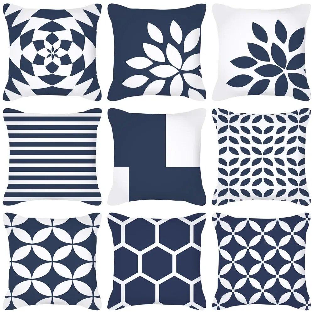 Pillowcase Navy Blue Geometric Pattern  Decorative  Home