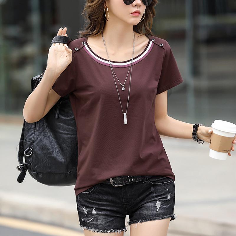 Женские летние свободные футболки, корейские женские повседневные топы с короткими рукавами и круглым вырезом, женские лоскутные тонкие футболки