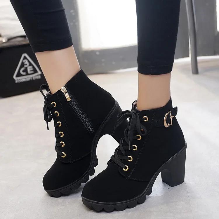 Plus Size 35-43 Winter Casual Women Pumps Warm Ankle Boots Waterproof High Heels Snow 2025 Shoes Botas Patent Botas Muje Jkm8