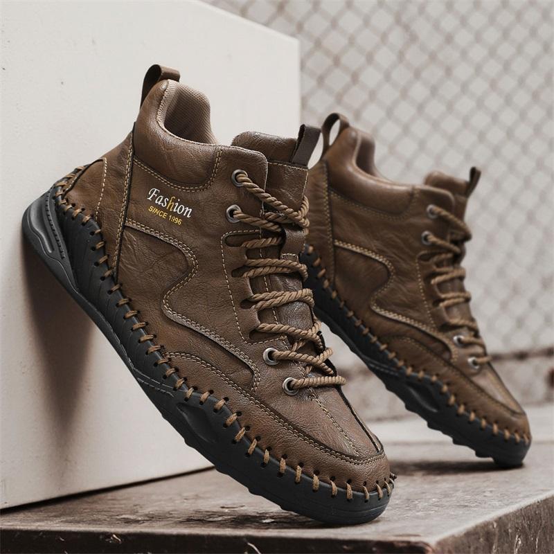 Plus Size Men Shoes Hand-stitching Leather Men Boots Split Leather Casual Leather Shoes Men Ankle Boots