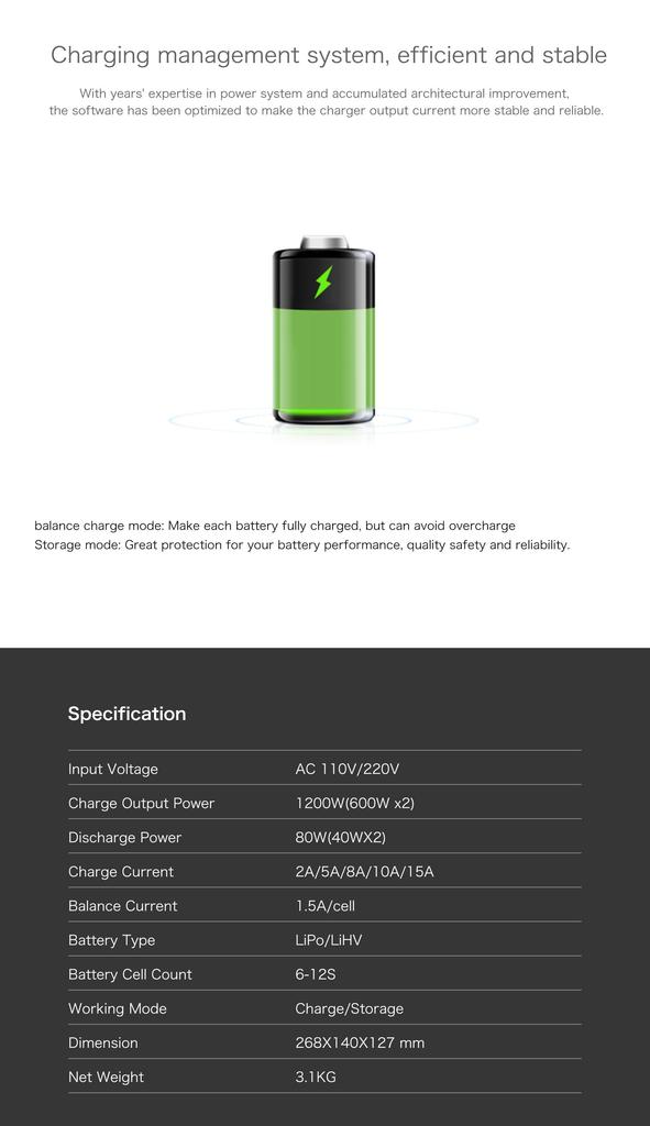 UP1200AC PLUS Dual Charger 2×600W 15A for 6–12S UAV Drone Batteries – Efficient and Safe Charging for Professionals and Hobbyists