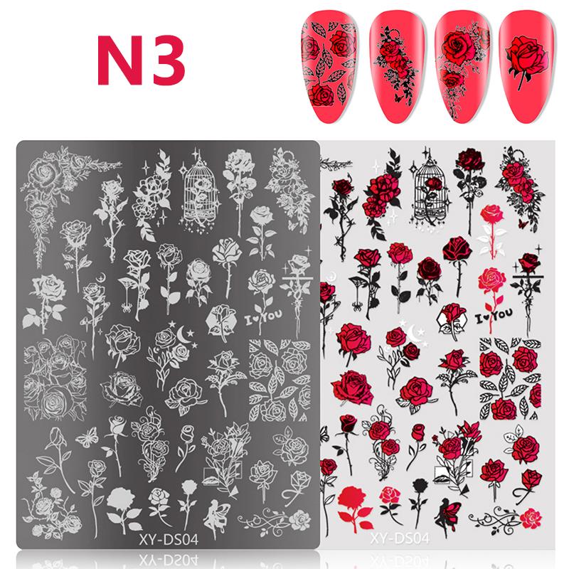Butterfly Flower Nail Art Stamping Plates Drawing Template Geometric Stripe Line 3D Image Stencil Mold Manicure Template