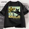 Van Gogh's Cat Art Print T Shirt Funny Graphci T Shirts Cotton Trendy Summer Loose Short Sleeved T-shirt Men Women Harajuku Top