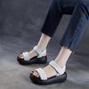 Fashion High Quality Real Leather Sandals for Women In The Summer of Featuring New One-piece Strap and Thick Soled Wedge Heel Sandals