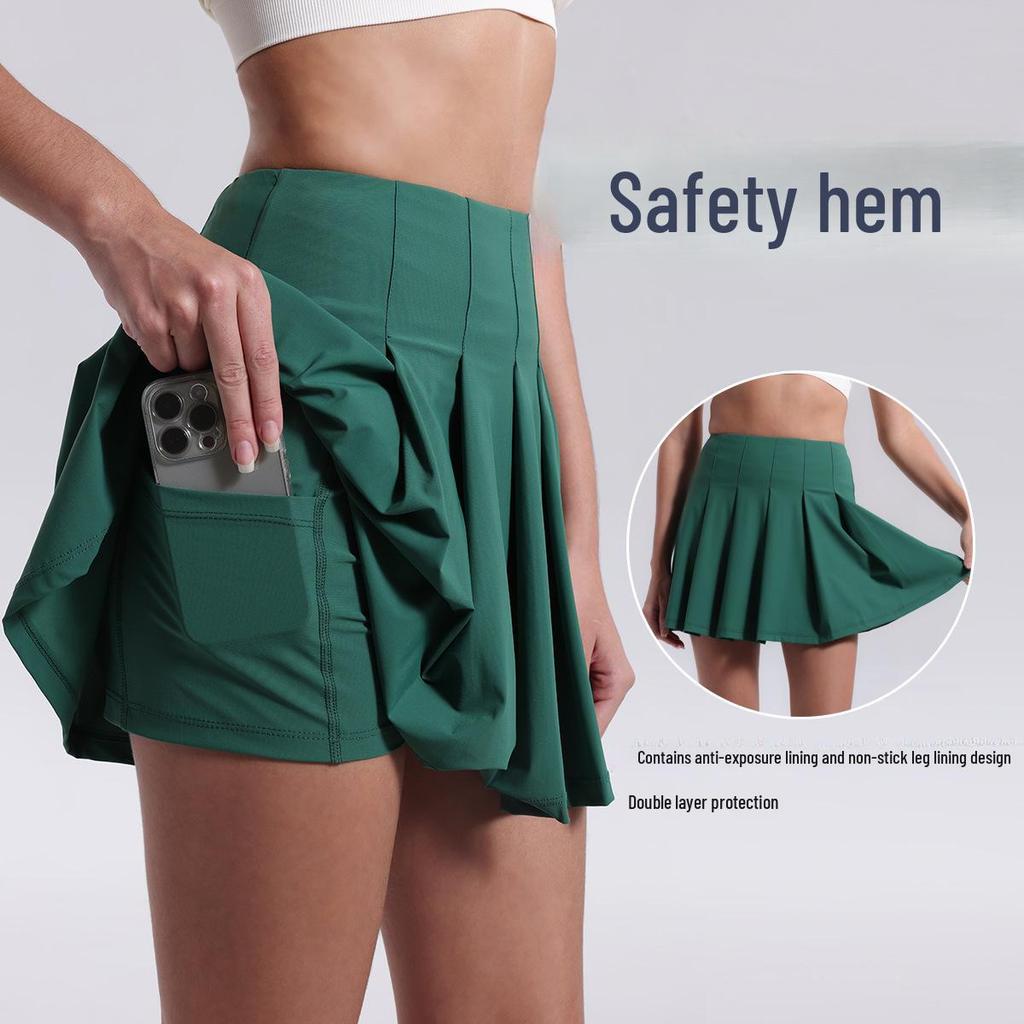 Lulu Sports Quick-Dry High Waist Skirt: Aerobic & Yoga Skort with Built-In Pockets, Anti-Exposure Pleats for Tennis & Fitness.