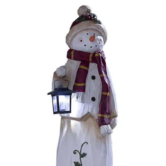 Christmas Snowman Figurine with Lantern Resin Snowman Statue Art Decor Outdoor Christmas Snowman Door Greeter for Yard Garden Decor