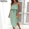 Women's Fashion Summer Spring Solid Color Print Sleeveless Suspenders High Waist Casual Dresses