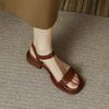 Sandals Large French Retro Brown Sandals Low Heel Roman Shoes Open Toed Flat Bottom Women's Shoes
