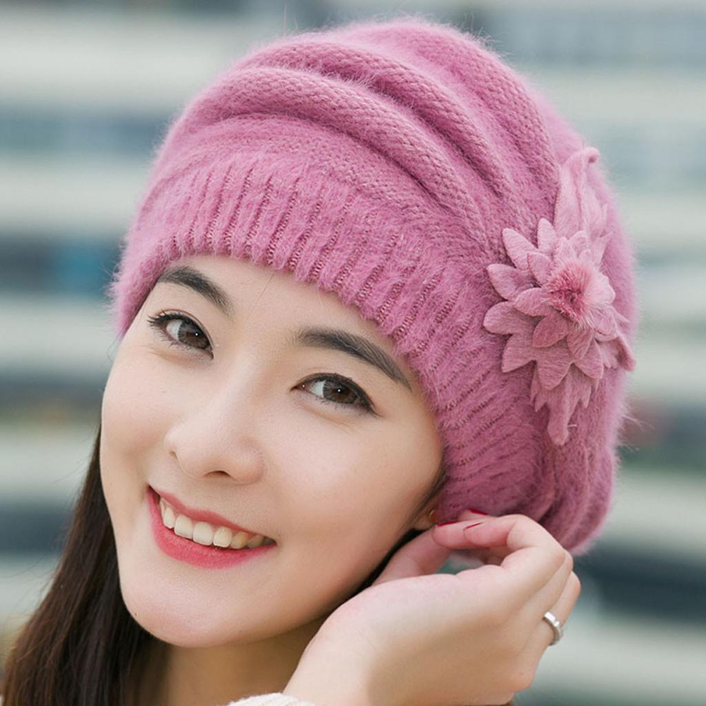 Fashion Womens Flower Knit Crochet  Hat Winter Warm Cap Beret