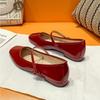 Fashion Red Little Leather Shoes for Women 2025 Spring Autumn Shallow Mouth Square Head Pumps Low Heel One Word Straw Mary Jane Shoes