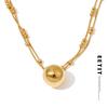 Stainless Steel Double-Layer Chain Round Stacking Necklace Pendant 16K Golden & Platinum Plated Waterproof Collar Jewelry