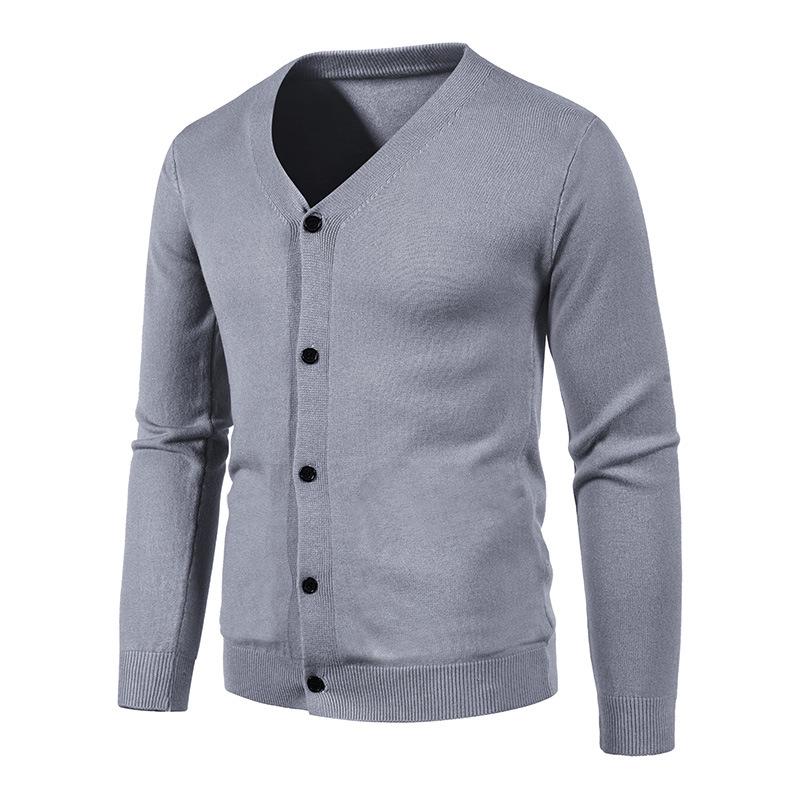 Autumn Men's Knitted Cardigan Thin V Neck Basic Elastic Slim Fit Thin Sweater Solid Color Casual Versatile Coat