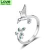 New Creative Bird Sweet Flower 925 Sterling Silver Jewelry Personality Cute Fresh Leaf Branch Art Opening Rings Xzr041