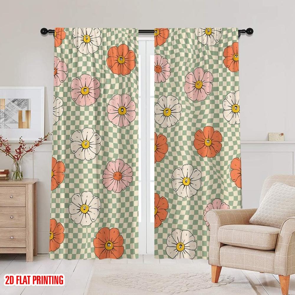 2pcs,2D Plane Printing Contemporary Curtains Bailey Blooms Polyester Fabric (without Rod) Festive Use for Bedroom, Living Room,
