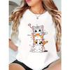 Women's T-shirt Short-sleeved with Three Cute Kittens Creative Printing Summer Round Neck T-shirt Women's Casual Wear