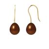 Earrings - - Pears 7-8 Mm Chocolate - Yellow Gold - AAA+ - Hook