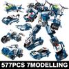 577pcs 6in1 Police Truck Building Blocks City Construction Helicopter Car Robot Bricks Set for Children Toys Kids Gift