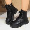 Fashion Lace Up Black Ankle Boots for Women Autumn Winter Zip Platform Combat Boots Woman Classic Pu Leather Short Booties Mujer